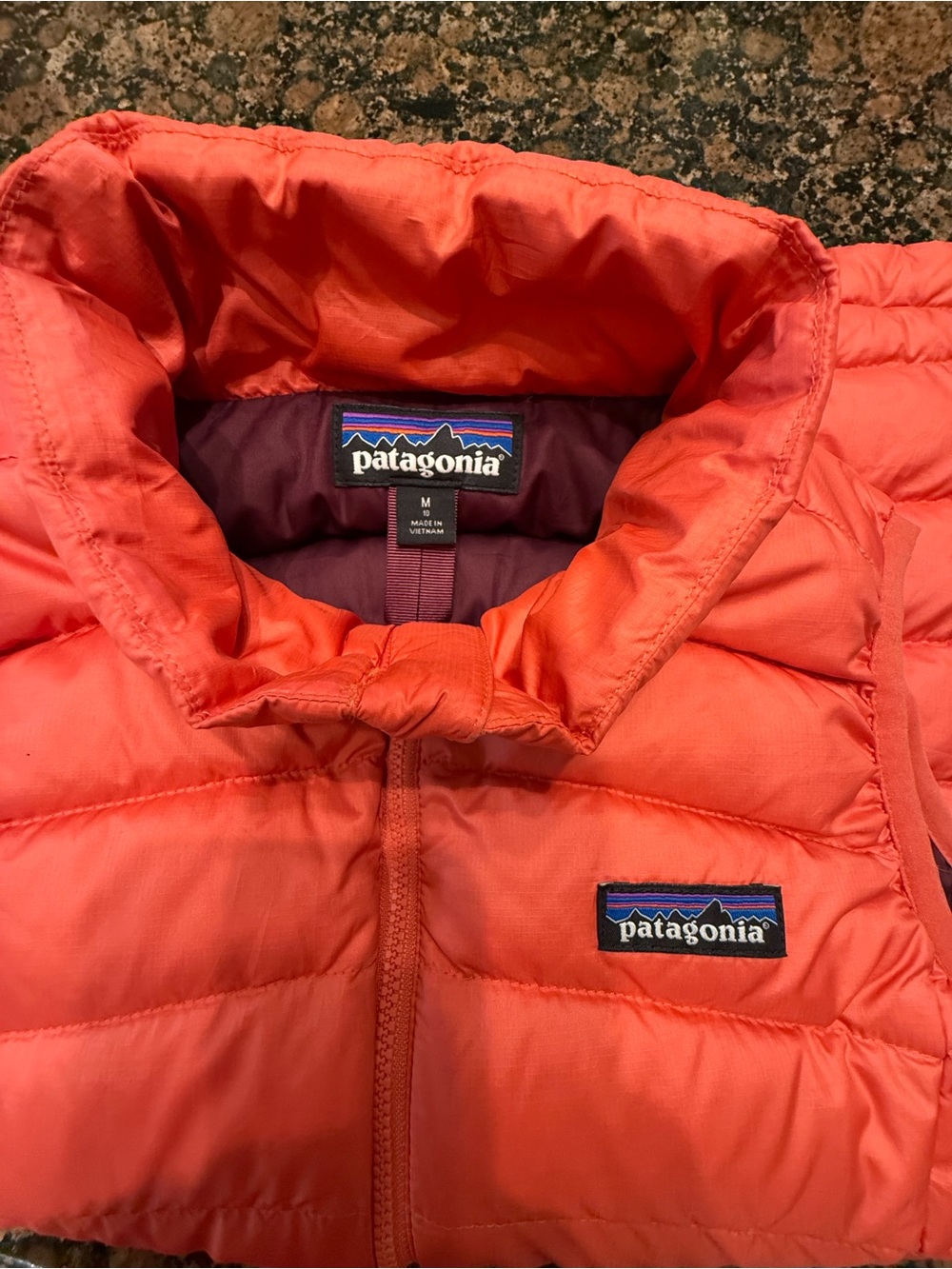 Patagonia Kids Coral Orange Quilted Puffer Vest